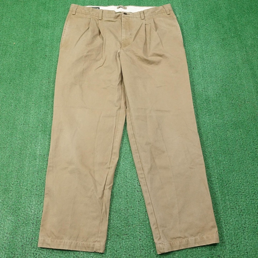 Orvis Pants Mens 38x30 Beige Khakis Pleated Straight Leg Relaxed Fit Cotton